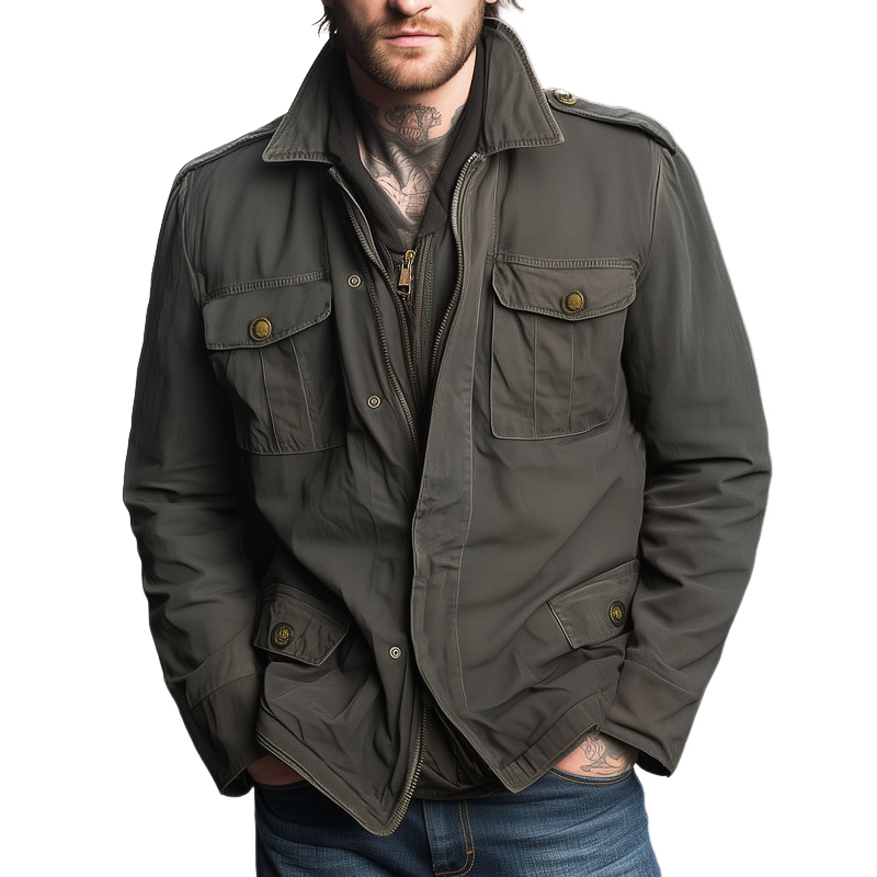 Men's Spring And Autumn Vintage Twill Zipper Work Jacket MTA0208I2U