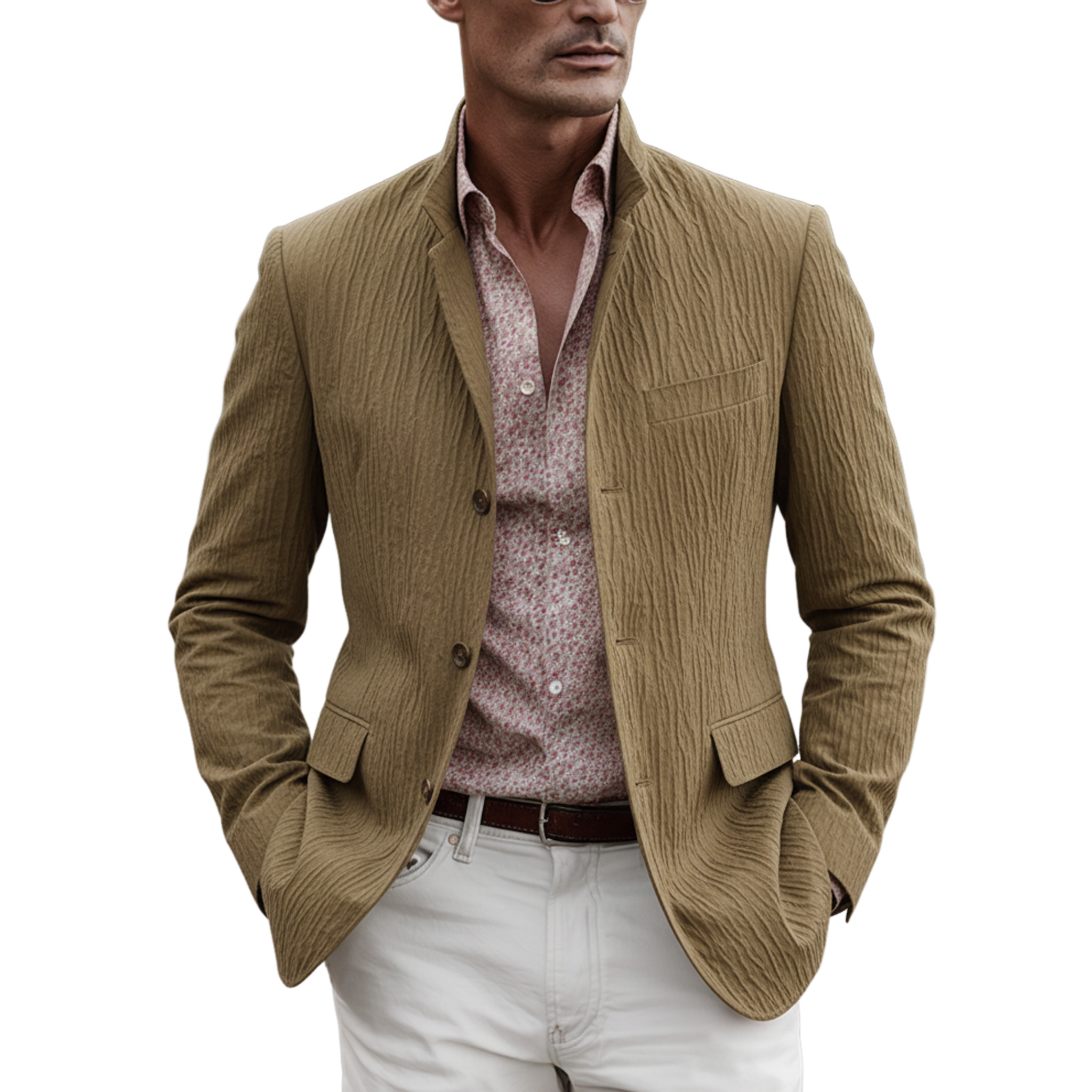 Men's Classic Vintage Stand-collar Textured Cotton Blend Jacket MTA2234L7K