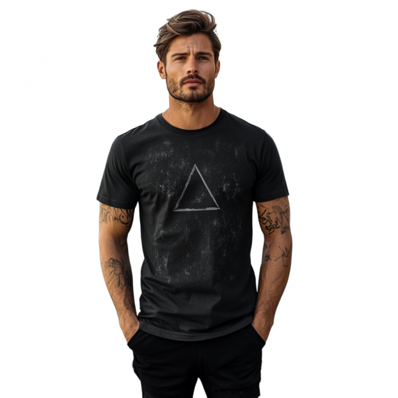 Men's Casual Distressed Triangle Print Round Neck Slim Fit Short Sleeve T-shirt MTA1564E1M