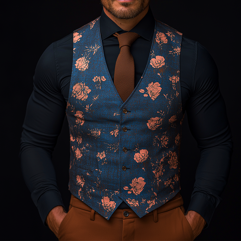 Men's Retro Casual Printed Suit Vest MTA2247G9TO