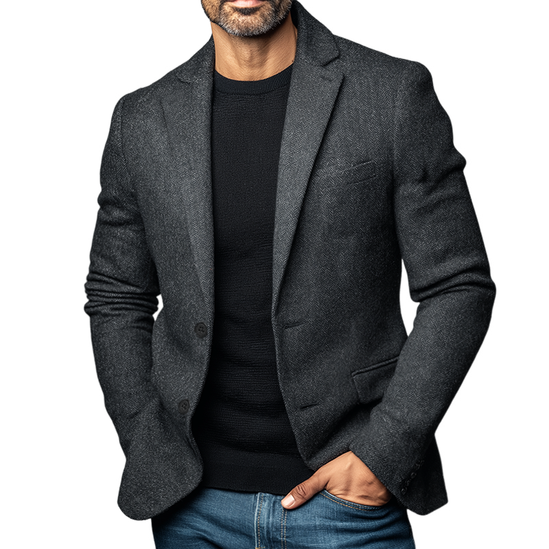 Men's Retro Casual Street Herringbone Blazer MTA2556H8TO