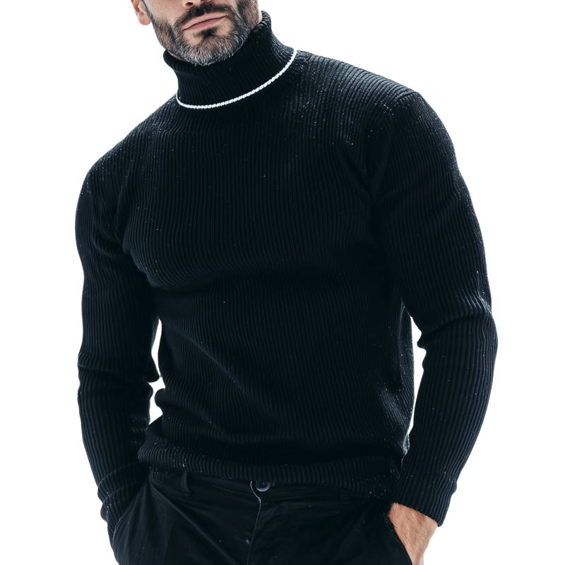 Men's Colorblock Trim High Collar Long Sleeve Knit Sweater MTA1515H8Z
