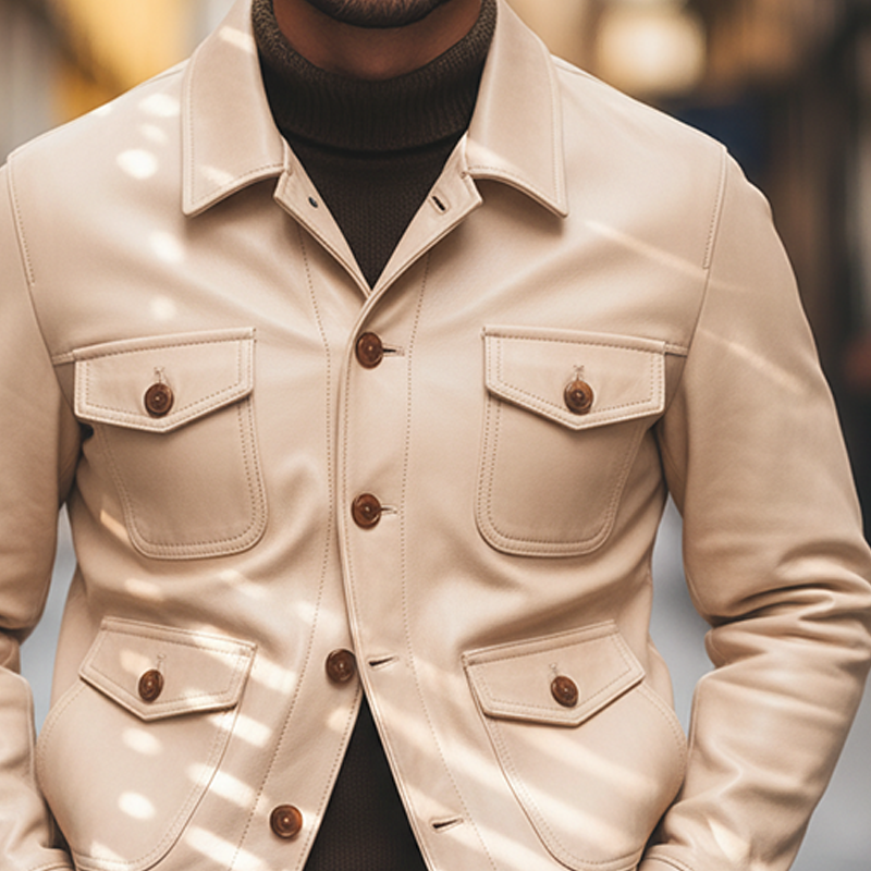 Men's Solid Color Cotton Blend Lapel Button Jacket MTA0547L3X