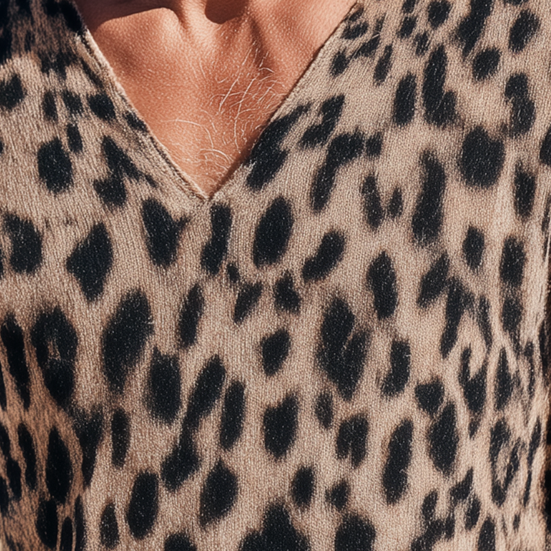 Men's Vintage Leopard Mohair Knitted Thin V-Neck Sweater MTA1809H6P