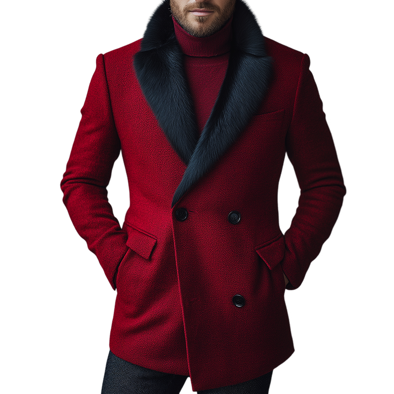 Men's Retro Casual Warm Fur Collar Double Breasted Blazer MTA2282I6TO