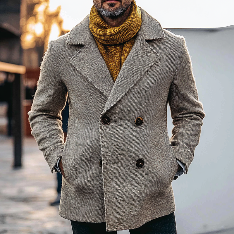 Men's Solid Color Twill Blend Lapel Mid-length Coat MTA0154I4X