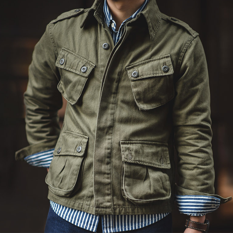 Men's Classic Retro Army Green Multi-pocket Jacket MTA0873I0U