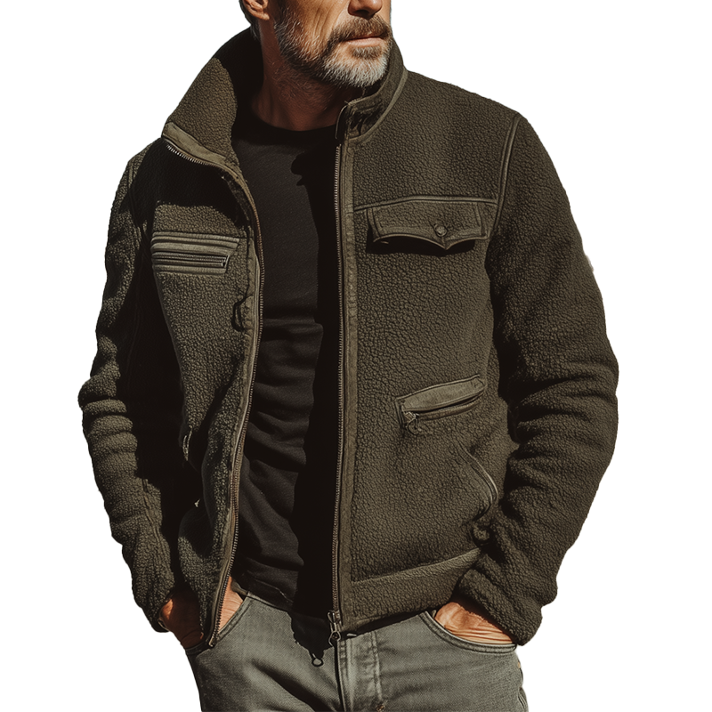 Men's Autumn And Winter Vintage Sherpa Zipper Jacket MTA1108I5P