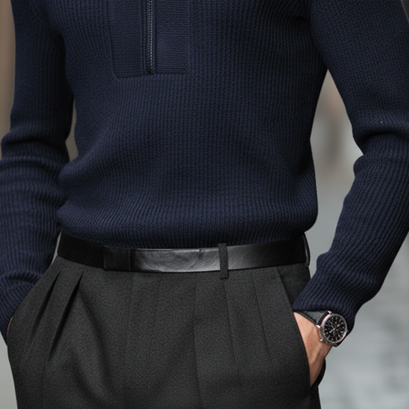 Men's Retro Cotton Yarn Knit Half-Zip Slim Fit Sweater MTA1014L2P