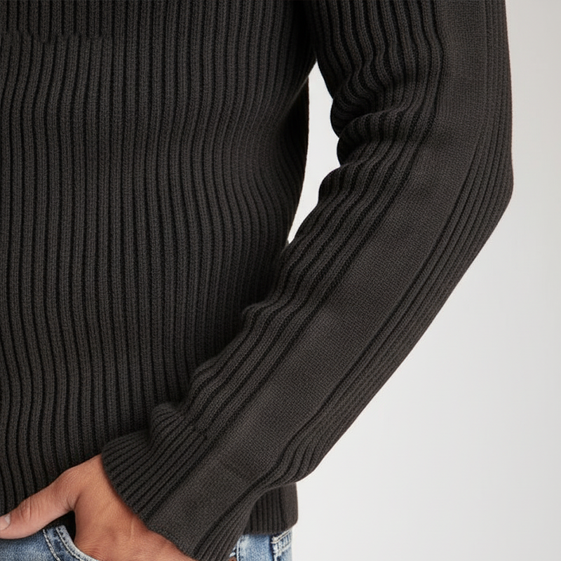 Men's Winter Retro Cotton Yarn Knitted Ribbed Crew Neck Sweater MTA1159K1P
