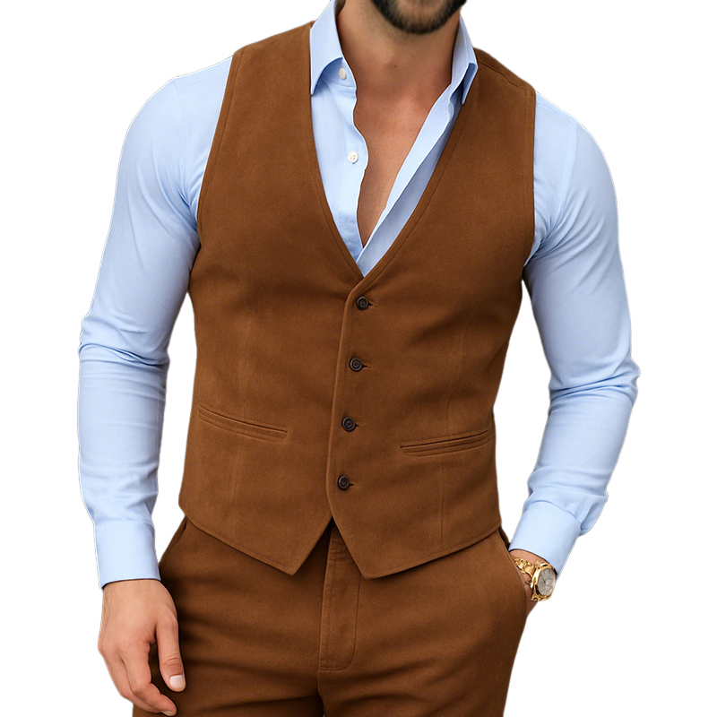 Men's Vintage Casual Solid Suede Vest MTA2256G7TO