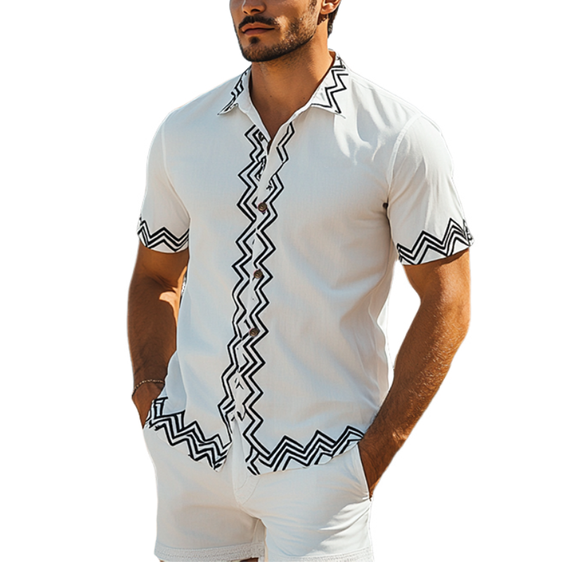 Men's Fashion Casual Spring and Summer Vacation Printed Short Sleeve Shirt 84419731K