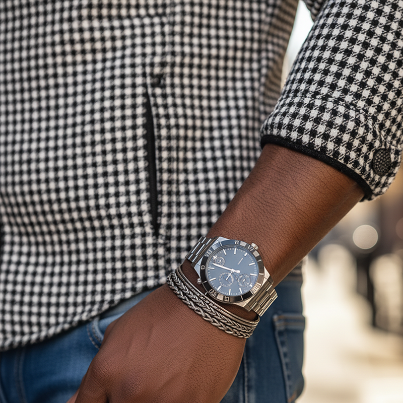 Men's Winter Retro Houndstooth Lace Patchwork Jacket MTA3047J6P