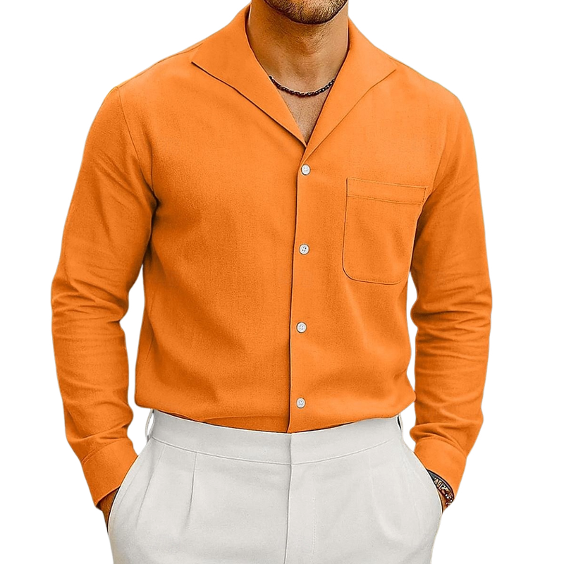 Men's Casual Breathable Cotton Linen Blend Lapel Patch Pocket Slim Fit Long Sleeve Shirt MTA2110G9M