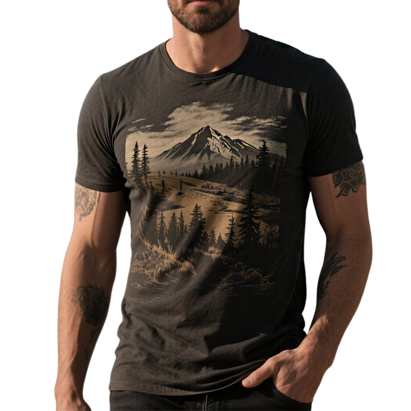 Men's Retro Casual Wilderness Style Printed Round Neck Short Sleeve T-Shirt MTA1679G5TO