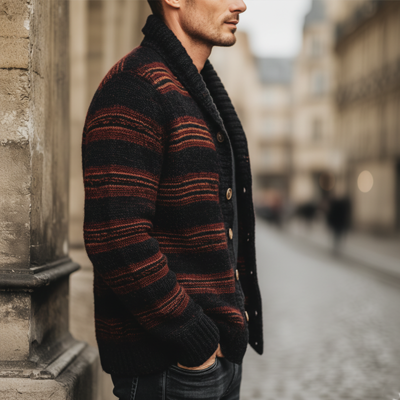 Men's Classic Color-blocked Striped Button-down Knit Cardigan MTA2965J8U