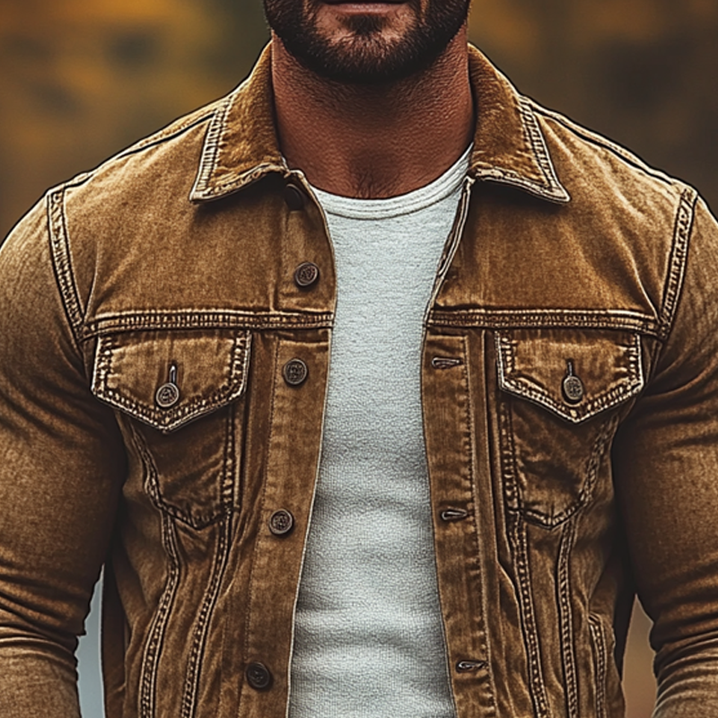 Men's Vintage Washed Single Breasted Lapel Jacket MTA2639I7X