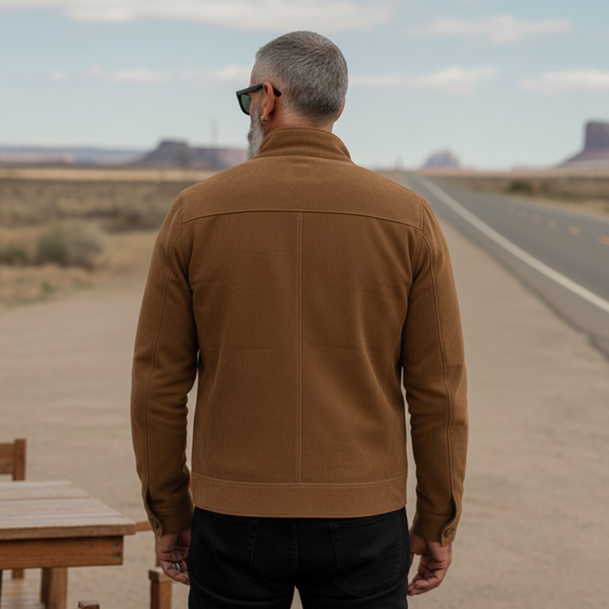 Men's Classic Retro Stand-up Collar Faux Suede Single-breasted Slim-fit Jacket MTA1332K4K