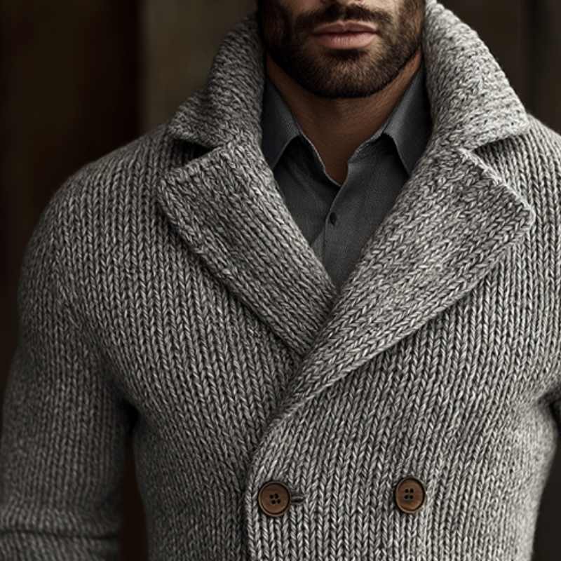 Men's Vintage Casual Knitted Slim Fit Double Breasted Lapel Cardigan Jacket MTA2239I7TO