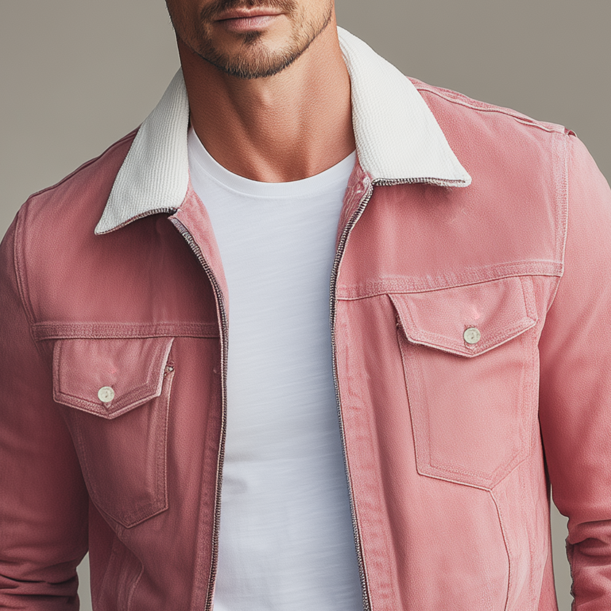 Men's Classic Casual Corduroy Collar Slim Fit Denim Washed Slim Fit Jacket MTA0739H5K