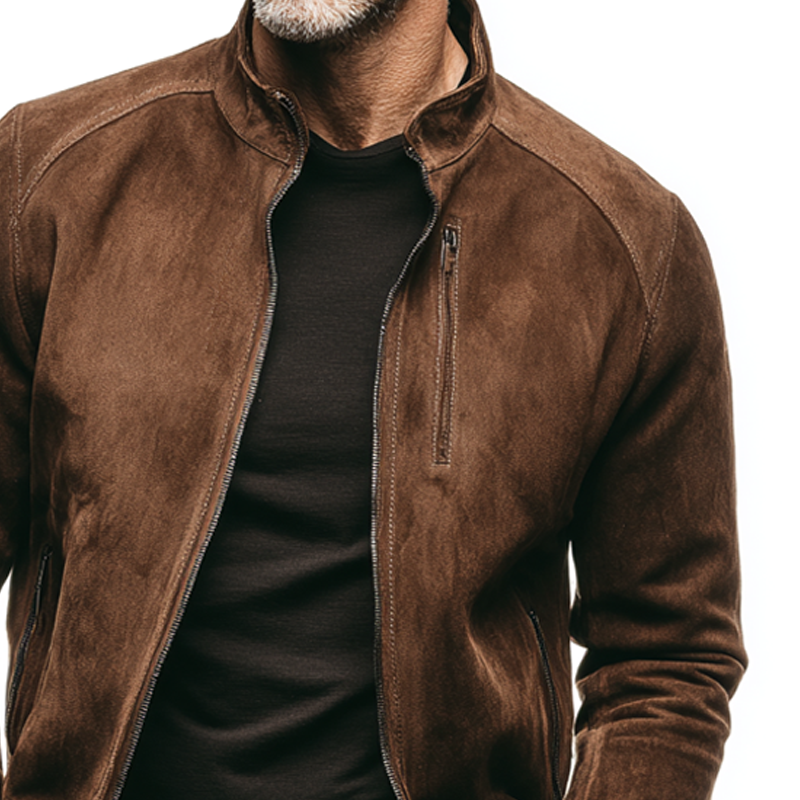 Men's Vintage Faux Suede Stand Collar Zip-Up Jacket MTA0679H9X