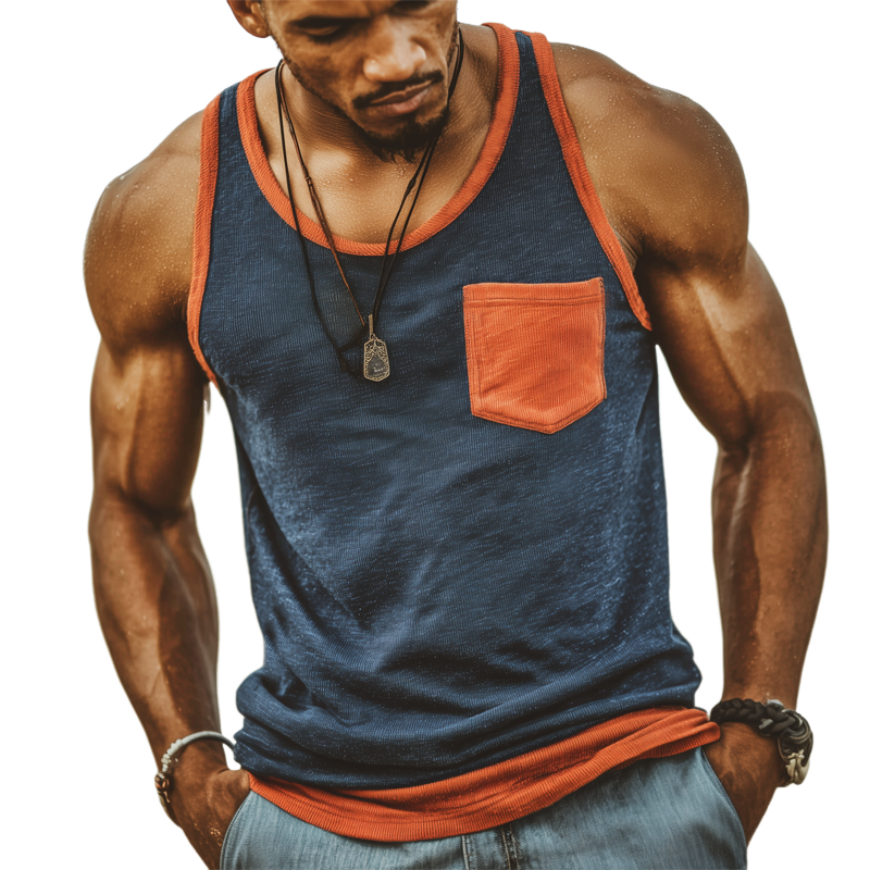 Men's Summer Round Neck Colorblock Knitted Tank Top MTA1689G6U