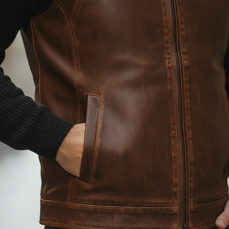 Men's Retro Distressed PU Faux Leather Zipper Sleeveless Vest MTA2332L8P