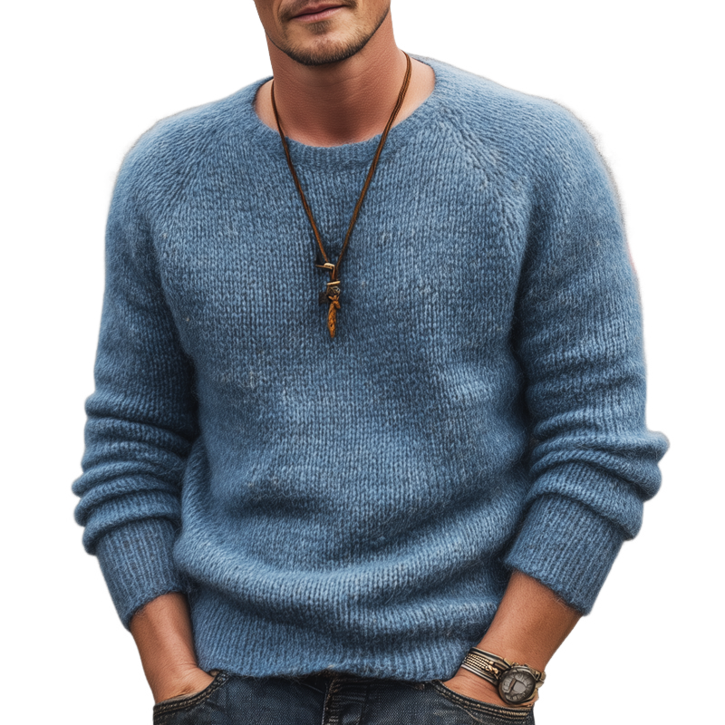 Men's Classic Blue Crew Neck Casual Pullover Sweater MTA1616J7U