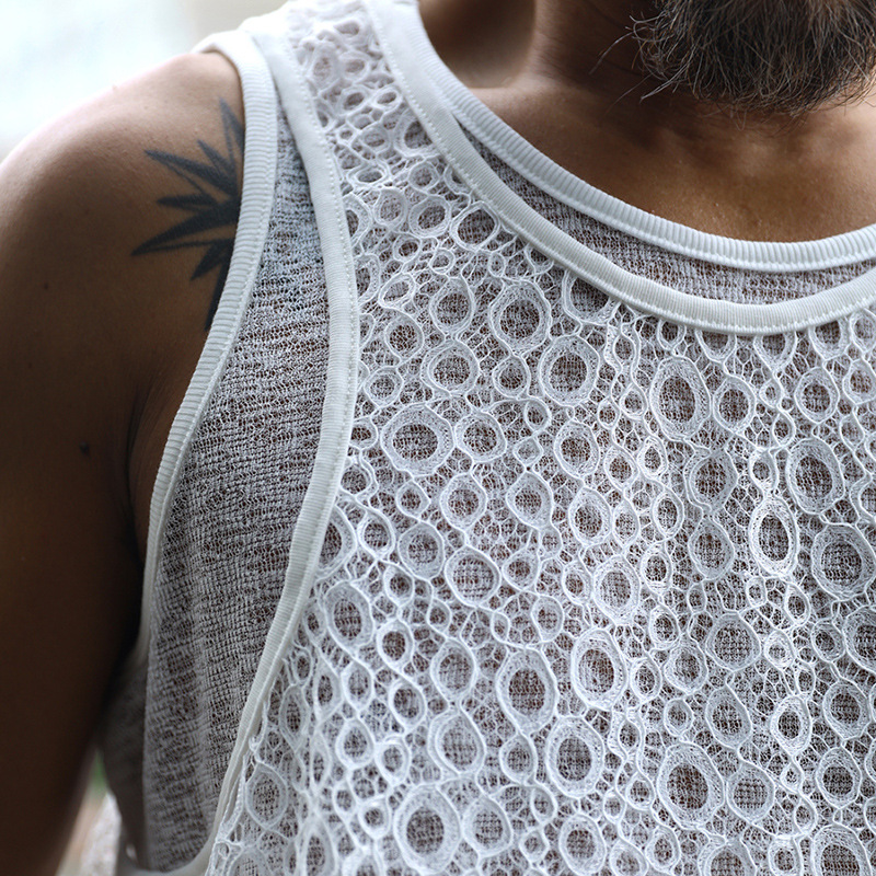 Men's Solid Color Lace Sleeveless Two Piece Tank Top (Including Two Pieces)MTA3044F8X