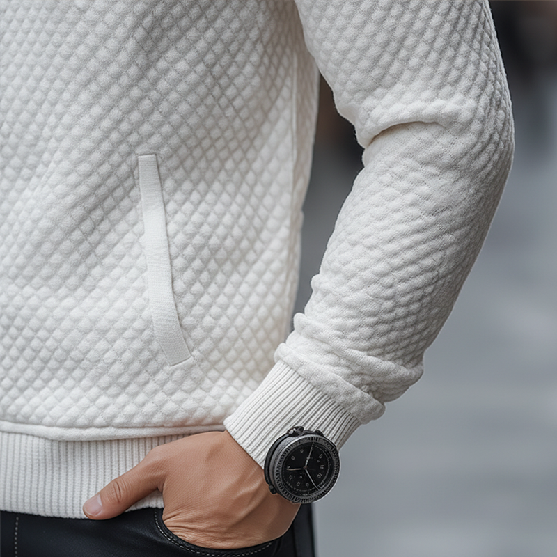 Men's Stylish Minimalist Waffle Textured Cotton Blend Hooded Sweatshirt MTA0573K6P