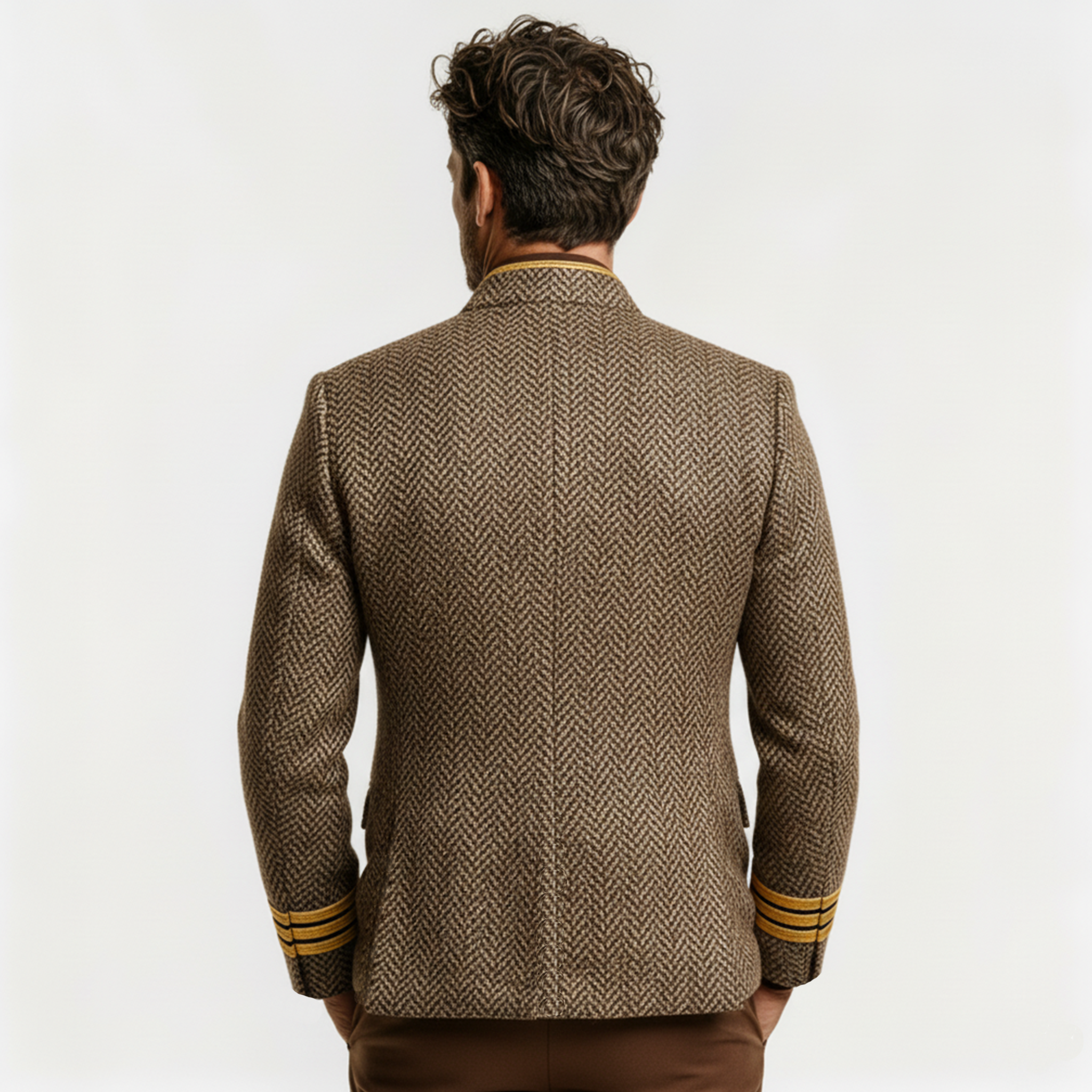 Men's Classic Retro Stand-up Collar Herringbone Wool Jacket MTA2886K4K