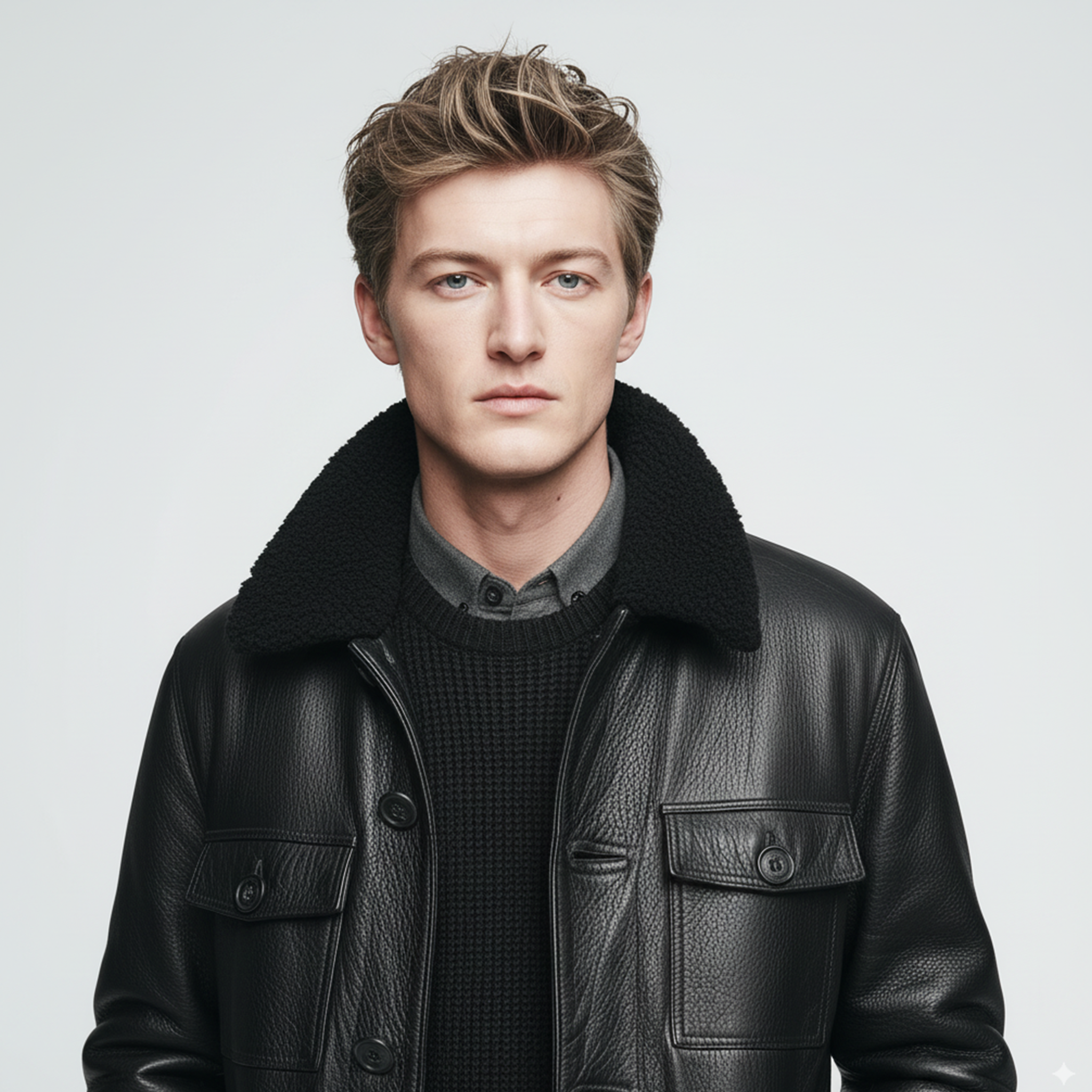 Men's Classic Vintage Polar Fleece Collar Multi-pocket PU Leather Jacket MTA1326I8K