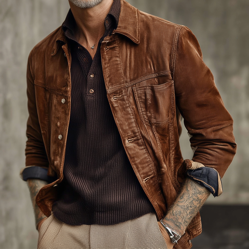 Men's Vintage Corduroy Lapel Single Breasted Jacket MTA1461H4X