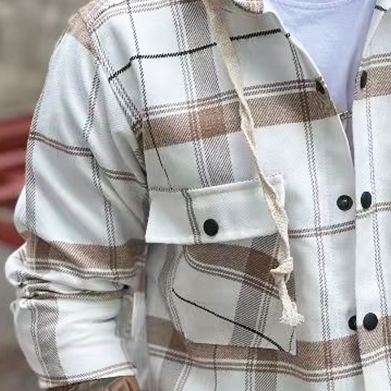Men's Spring/Autumn Classic Plaid Hooded Snap-Button Jacket MTA1781G7U