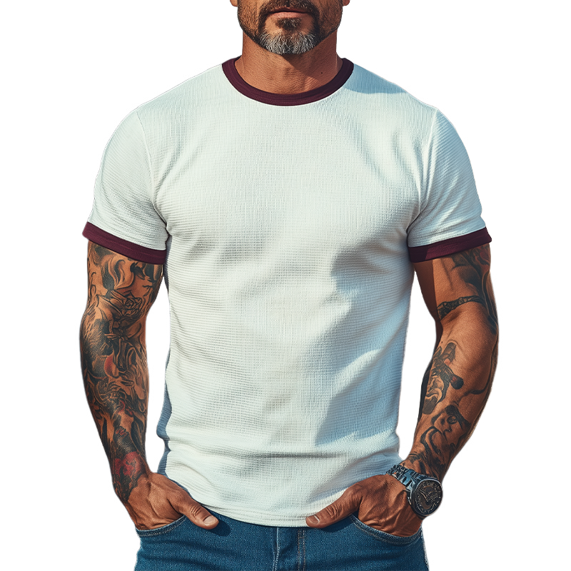 Men's Spring And Summer Casual Breathable Dense Mesh Fabric Round Neck Slim Short-sleeved T-shirt MTA0178G2K