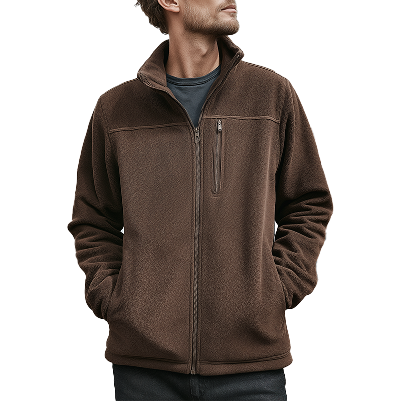 Men's Winter Retro Thin Polar Fleece Stand Collar Zipper Jacket MTA2268J2P