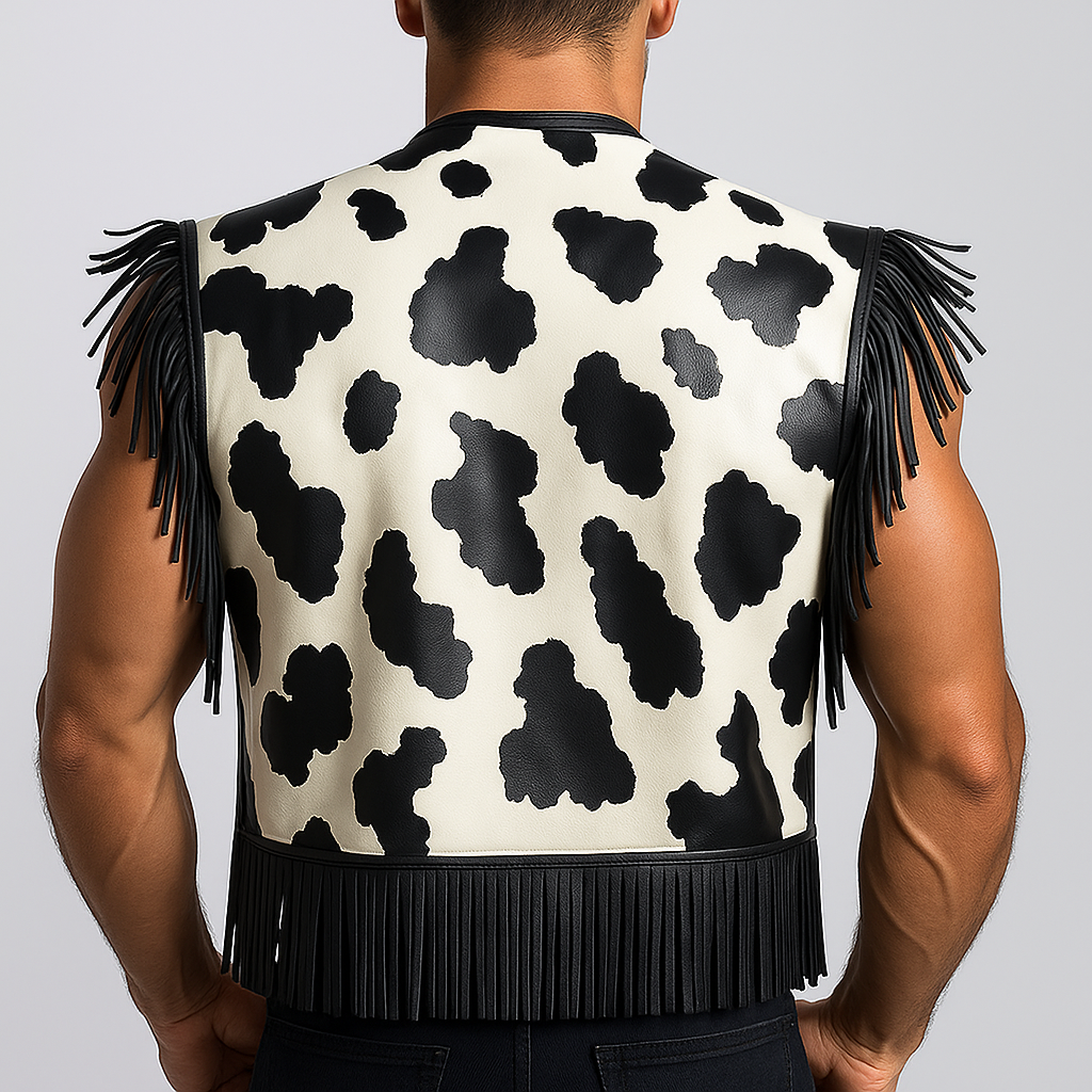 Men's Summer Western Cowboy Style Fringe Leather Vest MTA1466E6P