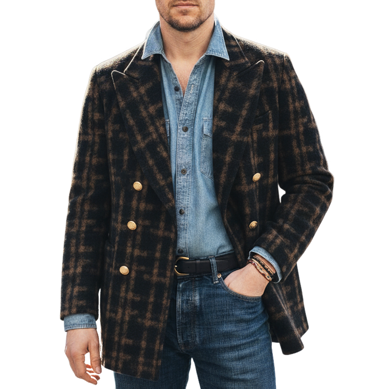 Men's Classic Vintage Plaid Double-breasted Short Coat MTA2912I8U