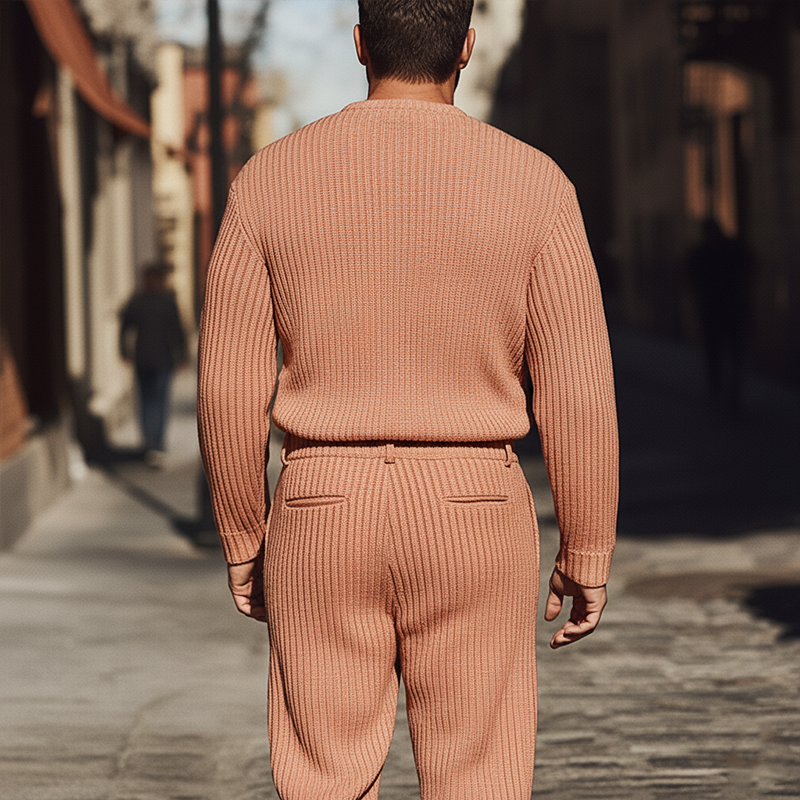 Men's Simple Faux Wool Knit Sweater And Trousers Set MTA0198K3P