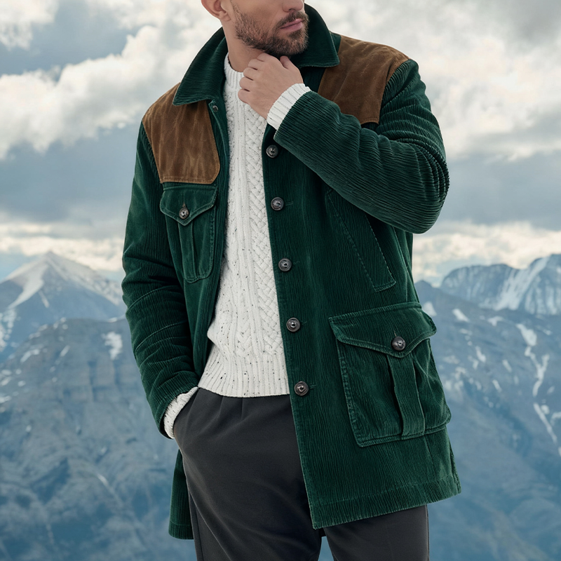 Men's Retro Corduroy And Faux Suede Mid-Length Coat MTA1149K8X