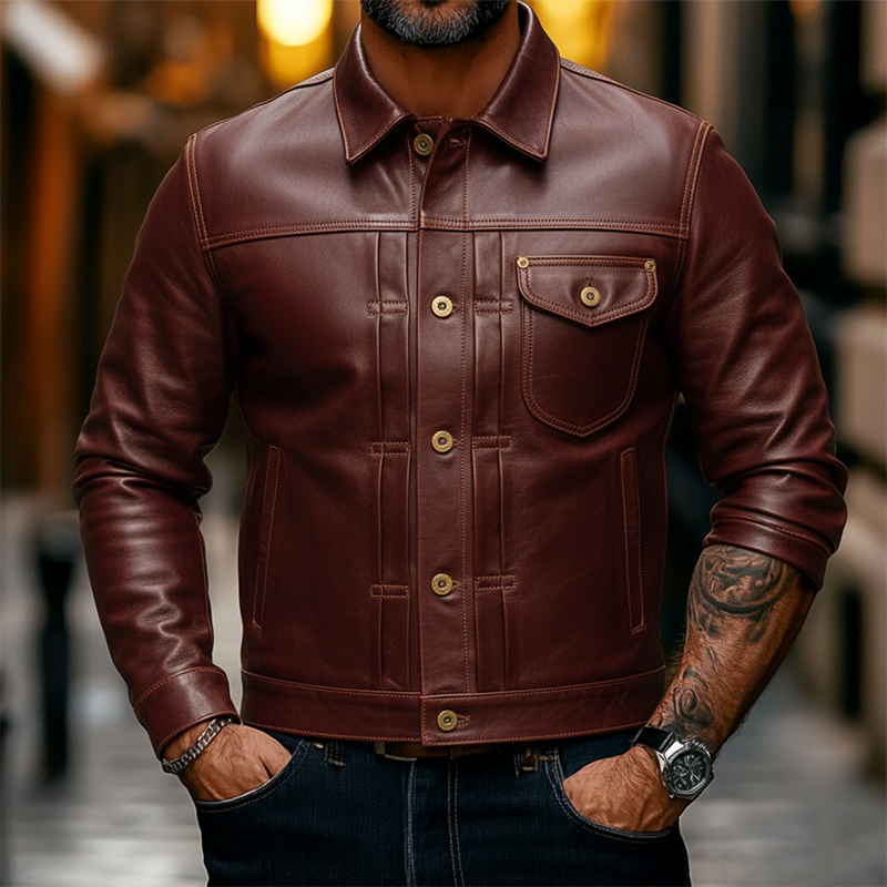 Men's Casual Solid Color Single-Breasted PU Jacket MTA0533L6X