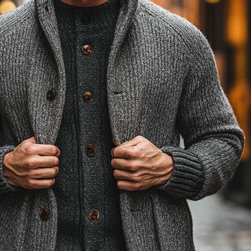 Men's Warm Knit Stand Collar Single-Breasted Cardigan MTA1665I7X