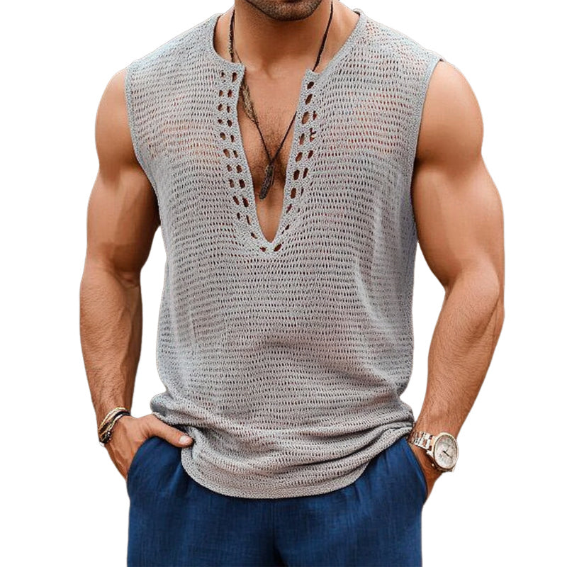 Men's Knitted Mesh Patchwork Summer Knitted Tank Tops MTA2372E1X