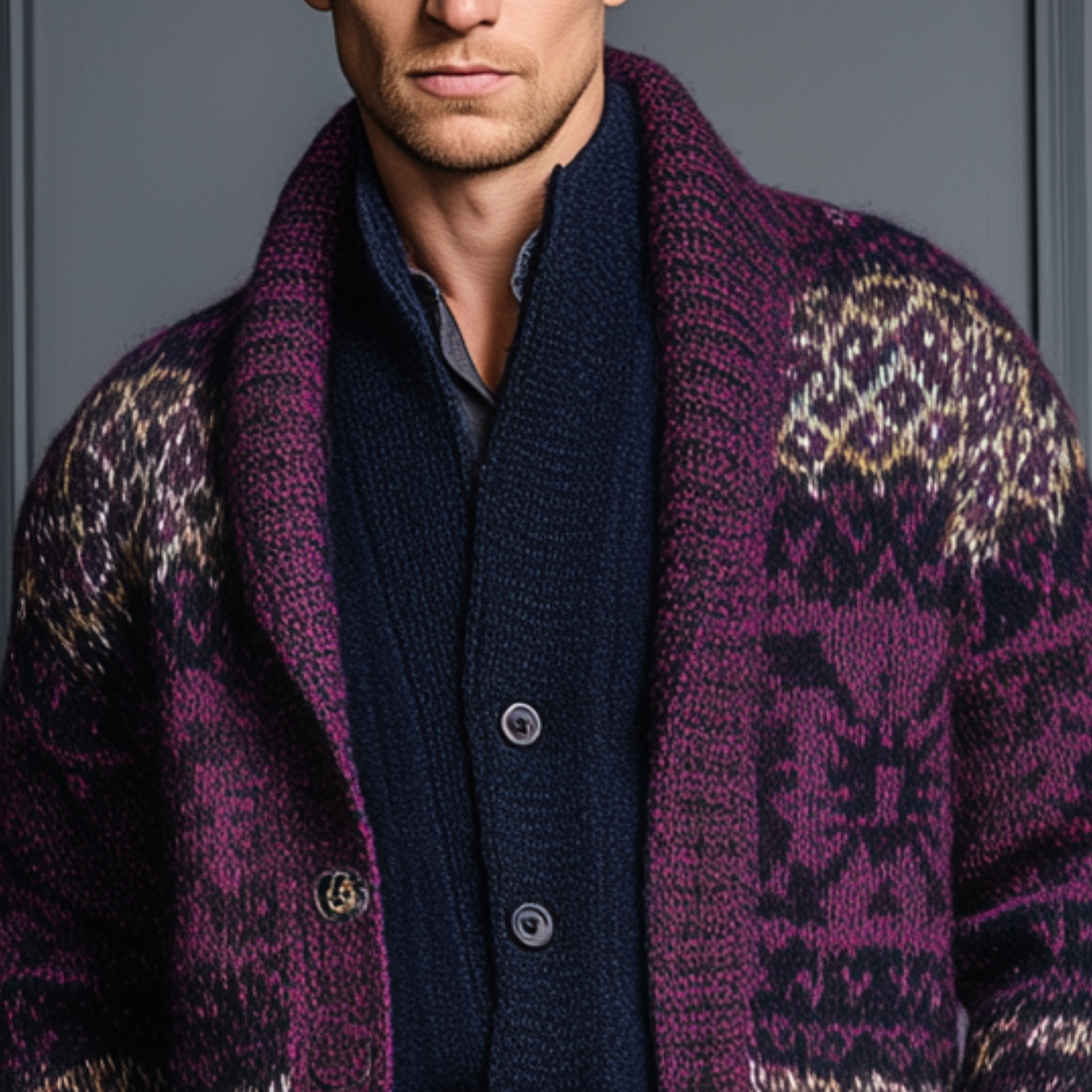 Men's Classic American Casual Contrast Jacquard Knit Cardigan MTA0426I7K