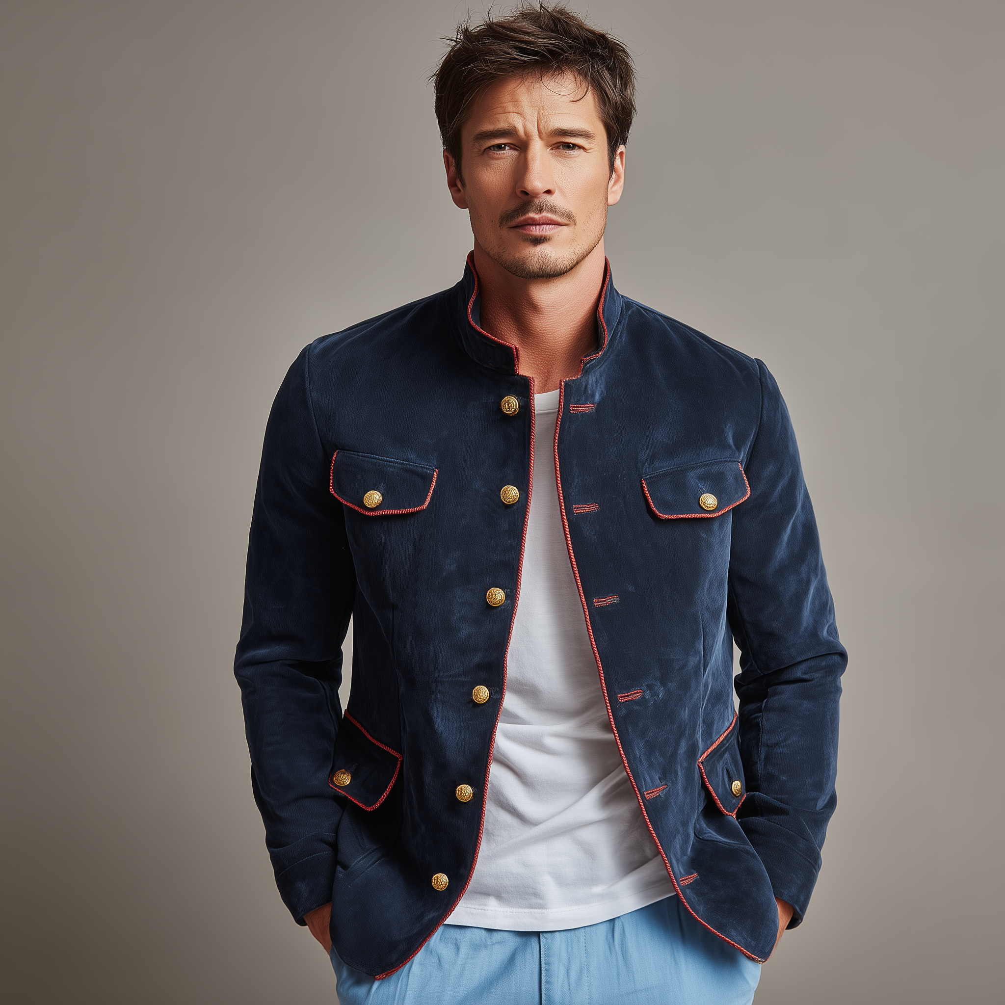 Men's Classic Retro Stand Collar Multi-pocket Suede Jacket MTA0231I9K