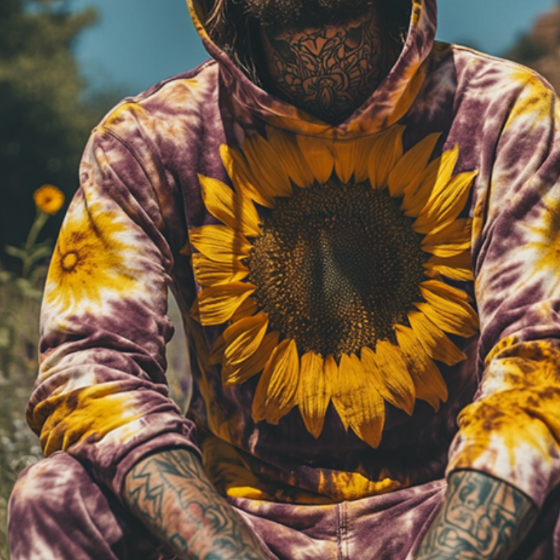 Men's Retro Casual Sunflower Print Hoodie 49264147TO