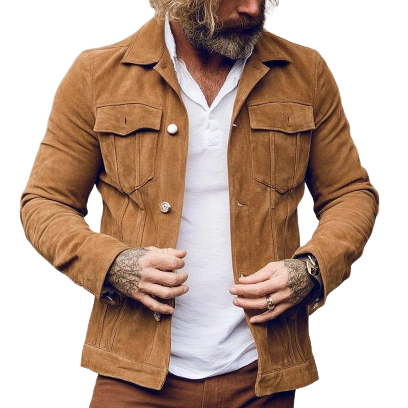 Men's Vintage Faux Suede Lapel Single-Breasted Jacket MTA1216I2X