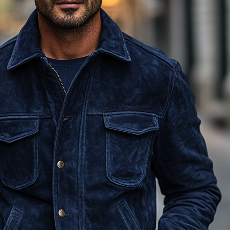 Men's Vintage Solid Faux Suede Multi-Pocket Jacket MTA2797J7X