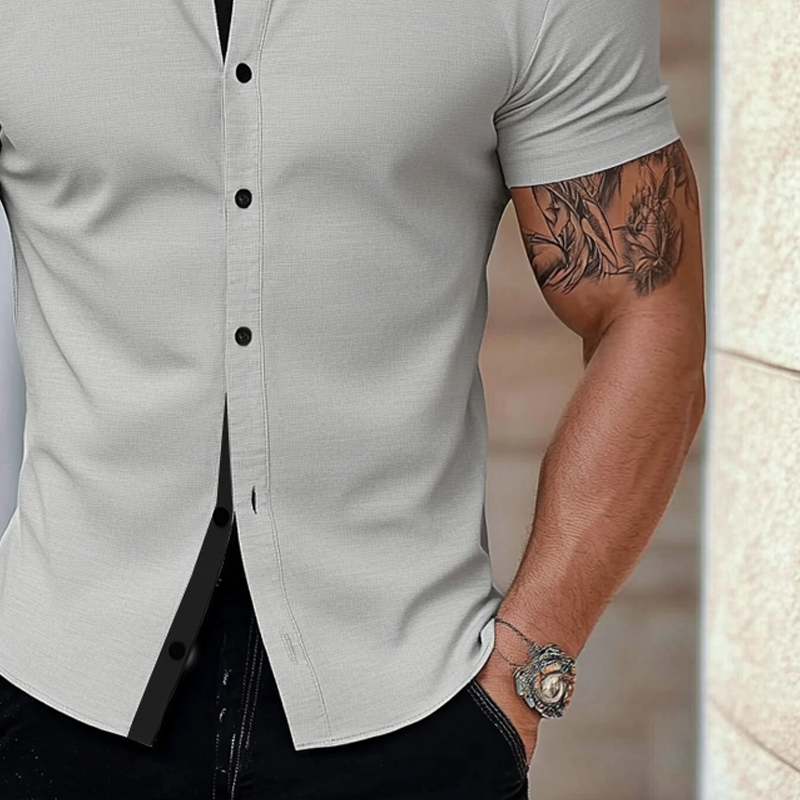 Men's Stand Collar Cotton Blend Short Sleeve Shirt MTA2220G2X