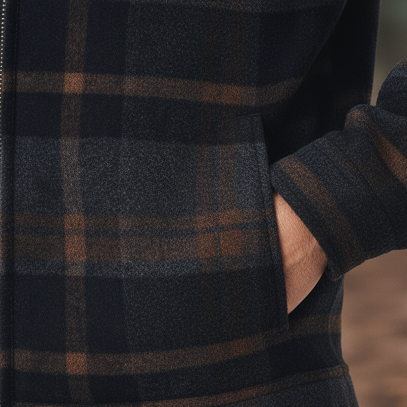 Men's Winter Retro Color-blocked Plaid Faux Wool Zip-up Jacket MTA1804K0P